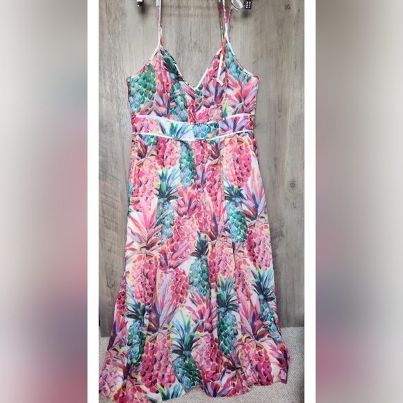 J. Crew NWOT Painted Pineapple Print Speghetti Strap Midi Dress Size 4 Women's - Picture 8 of 13